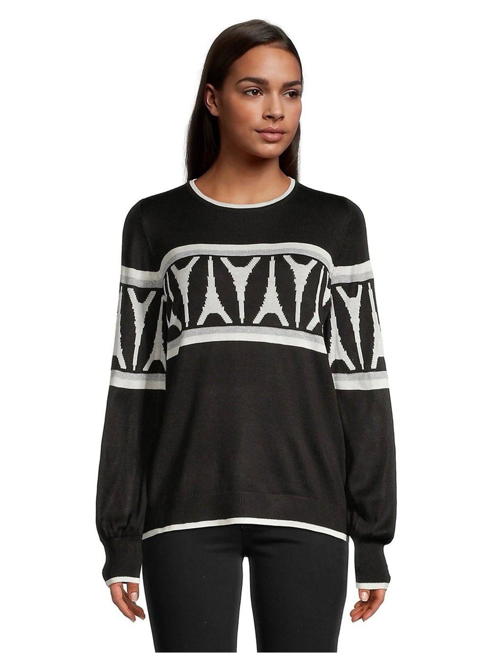 Karl Lagerfeld Paris Eiffel Tower Knit Pullover Sweater Black White Size XL